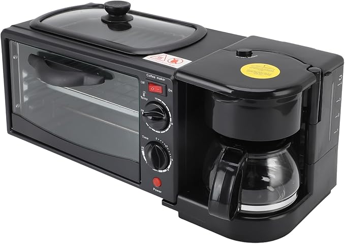 3-in-1 Breakfast Station with Coffee Maker, 4-Slice Toaster Oven, Non-Stick Griddle, 110V