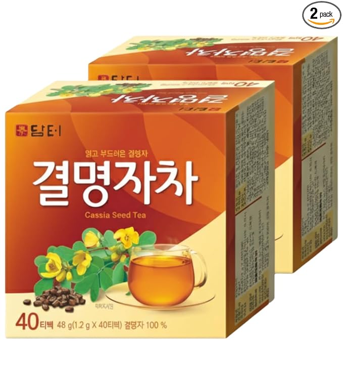 Damtuh Cassia Seed Tea – Traditional Korean Herbal Tea, Smooth & Caffeine-Free, 40 Tea Bags (1.2g each, Pack of 2)