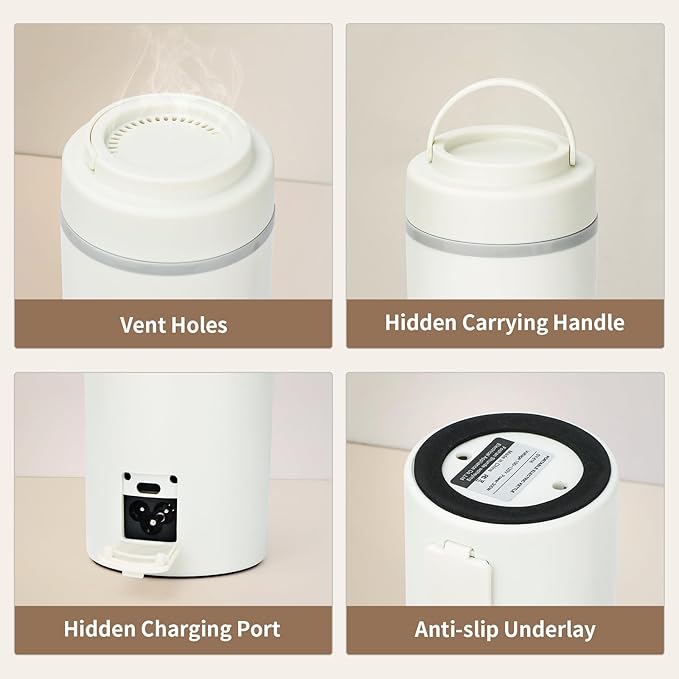 Travel Electric Tea Kettle, 500ML Small Water Boiler Kettle Electric with 4 Temp Settings, Auto Shut-Off & Boil Dry Protection, 304 Stainless Steel Portable Bottle Warmer for Travel, White