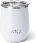 Swig Life 12oz Wine Tumbler with Lid, Stainless Steel, Dishwasher Safe, Portable, Triple Insulated Wine Tumbler (Diamond White)