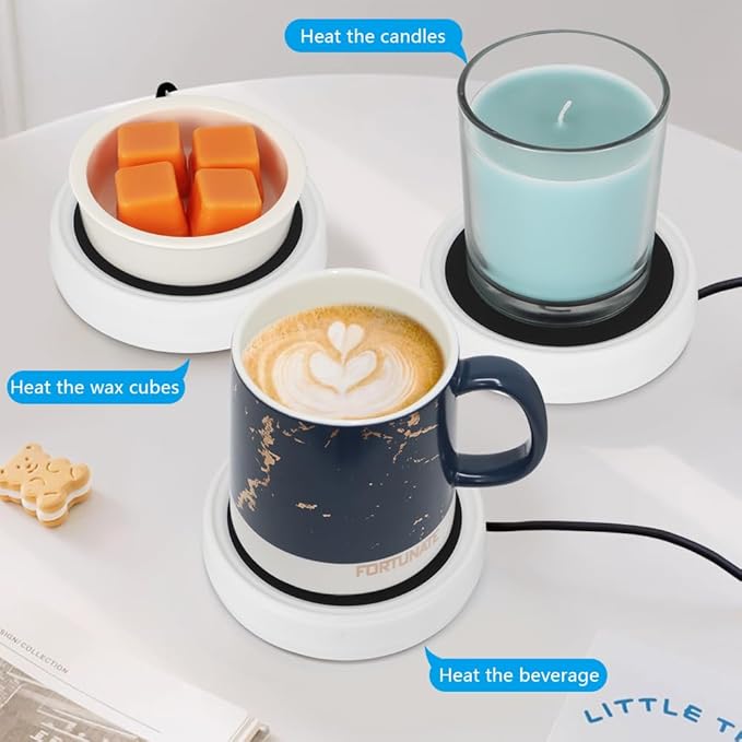 Wax Melt Warmer Burner Scented Candle Warmer Plate,3-1 Electric Coffee Mug Warmers,Fragrance and Heating Cup Warmers for Tea and Milk, Hot Chocolate as Gifts for Women（White-No Cup）