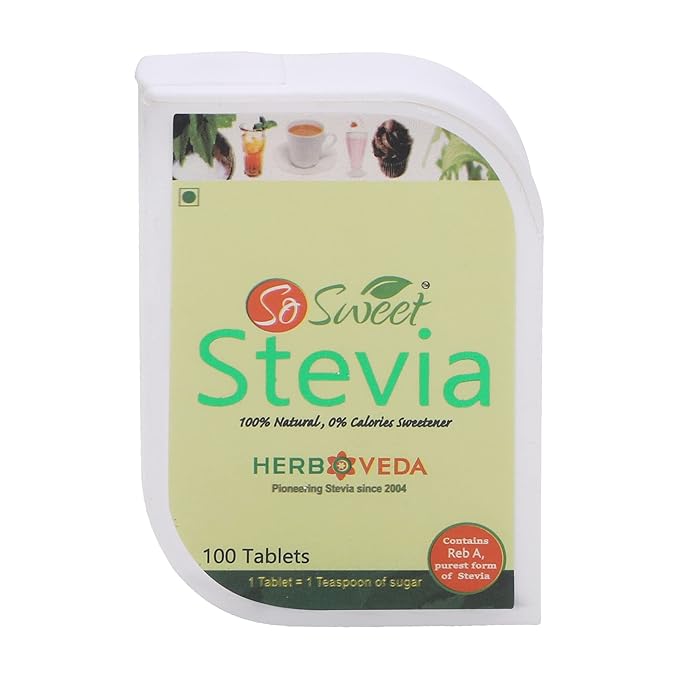 So Sweet Stevia 100 Tablet - Natural Sweetener, Zero Calories, Keto-Friendly, Organic Sugar Substitute, No Artificial Flavors, Convenient Travel Size