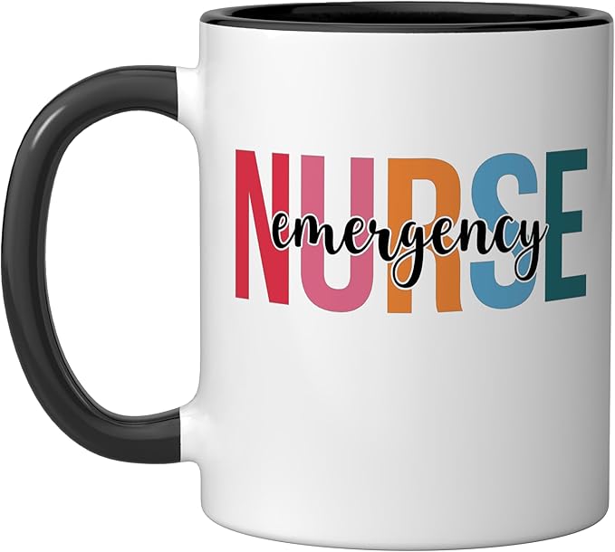 Emergency Nurse Mugs For Womens ER Nurse Gifts Ceramic Mug, Black/White