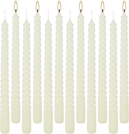 10 Inch Ivory Spiral Taper Candle Set of 12 Pack Unscented Dripless Candlesticks for Valentine's Day,Dinner,Party,Brithday,Wedding,Christmas,and Home Decoration