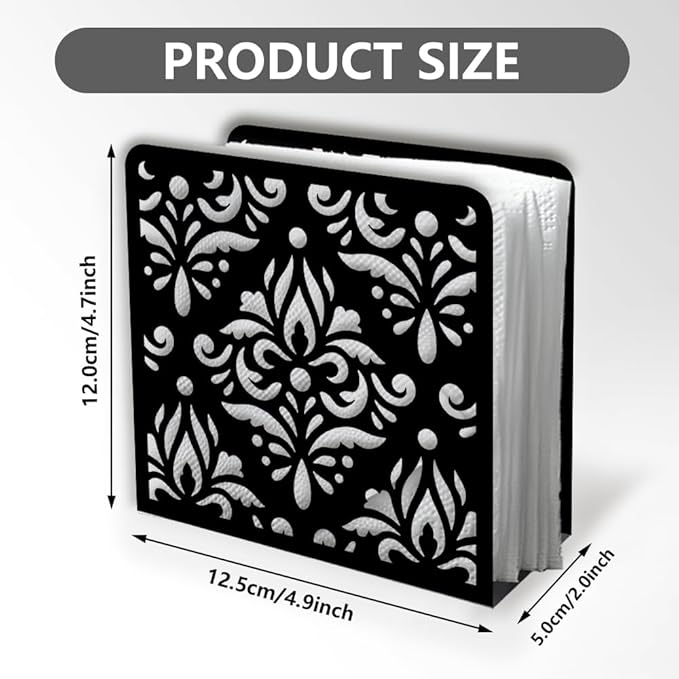 Retro Scrollwork Decorative Black Metal Napkin Holder for Table, 4.9" x 4.7" x 1.9" Damask Standing Napkin Holder for Home Kitchen Restaurant Picnic Party Coffee Bar Dining Room