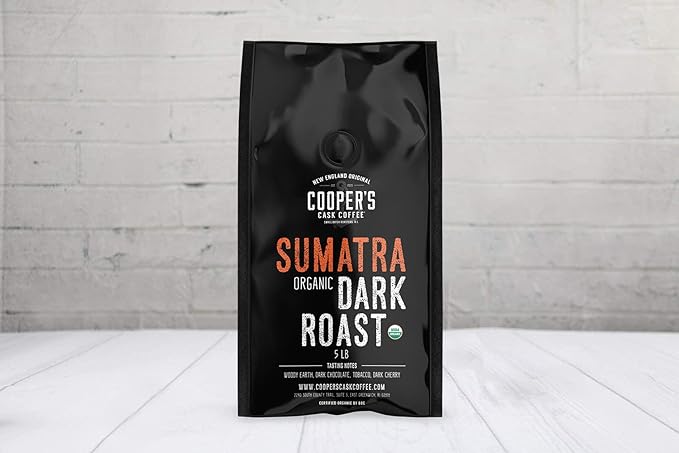 Organic Dark Roast Sumatra, Whole Bean Coffee, Single Origin Grade 1 Premium Coffee - 5lb Bag