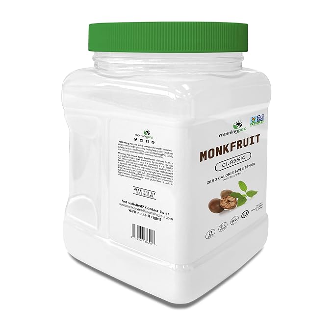 Morning Pep Monk Fruit Sweetener, Classic | White Sugar Substitute, Keto Diet Friendly, 1:1 Sugar Replacement, For Baking, Coffee, Tea, Zero Calorie Non Gmo Project Verified, OU Kosher, White - 2.5 lb