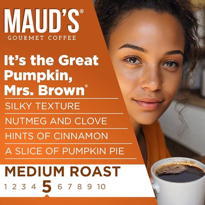 Maud's Pumpkin Spice Flavored Coffee Pods, 50 ct - 100% Arabica Medium Roast Coffee, Solar Energy Produced Recyclable Single Coffee Pods Compatible with Keurig K-Cup Brewers