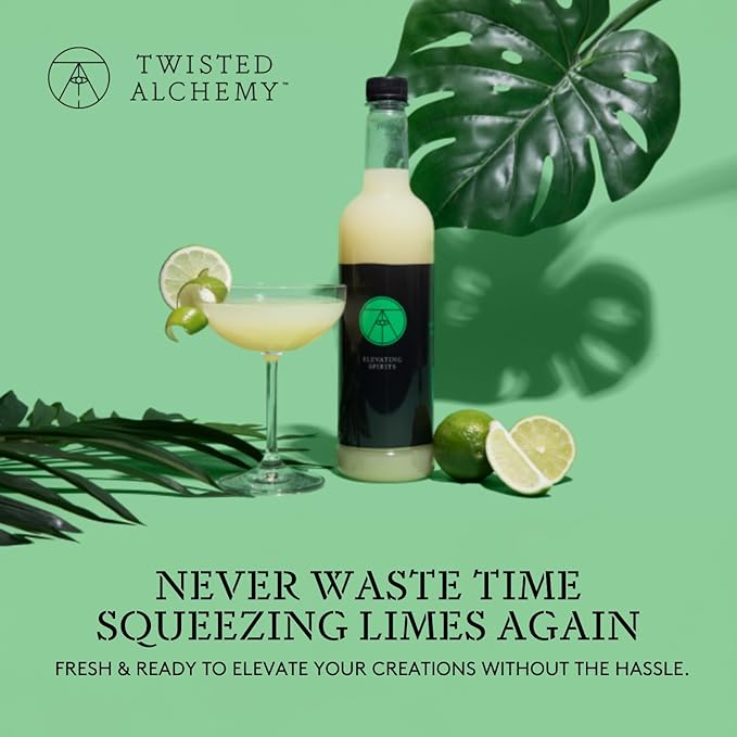 Twisted Alchemy Cold Pressed Fresh Juice For Craft Cocktails - Fresh, All Natural, Hand Squeezed Lime Juice Cocktail Mixer - (25 Oz Bottle, Pack Of 3) - Preservative Free, Non-GMO, 100% Pure -