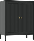 Small 2 Transparent Door Metal Storage Side Buffet Cabinet for Bed Room,Living Room,Entryway,Hallway,Home,Hotel,Office,Garage,Kitchen,1 Removable Shelf. (Striped Door, Black)