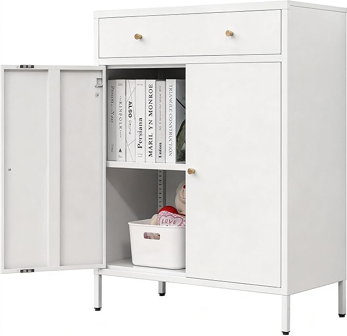 BESFUR Metal Storage Cabinet 35" H,Metal Cabinet with Drawer and Adjustable Shelf for Home Office, Garage,Classroom, Apartment, Warehouse, Utility Room White