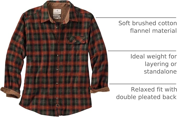 Legendary Whitetails Men's Flannel Shirt Long Sleeve Button Down 100% Cotton
