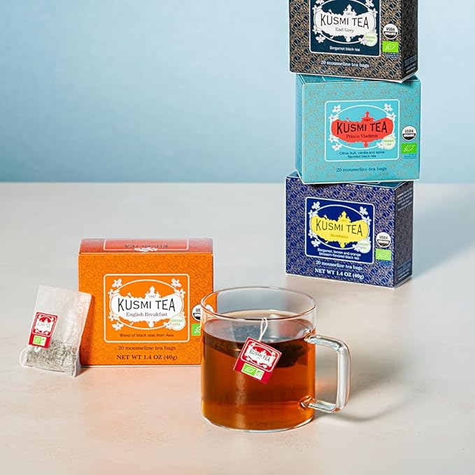 Kusmi Tea - Pack of 2 Boxes of Tea Bags - English Breakfast - Organic English Breakfast Black Tea - Ceylon & Assam Black Teas - Smooth, Flavourful, Robust, Caffeinated Tea - 2x20 Tea Bags