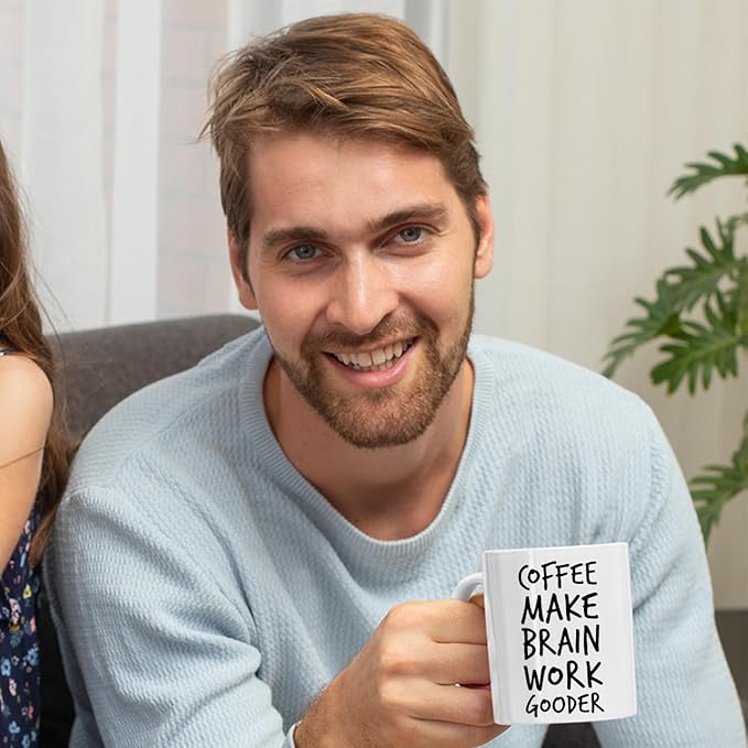 Veracco Coffee Make Brain Work Gooder Mug Funny Coffee Lover Gift Humorous Idea Family Friends Birthday Presents Sarcastic Office Berserk Tea Cup Caffeine Addict Brain Booster Gooder Vibes