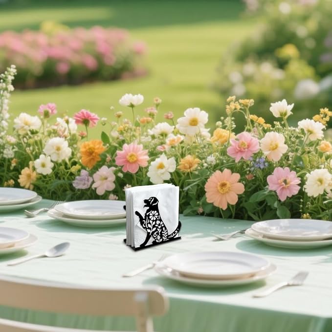 Labrador Dog Decorative Black Metal Napkin Holder for Table, 5.3" x 4.9" x 1.9" Dog Leaves Standing Napkin Holder for Home Kitchen Restaurant Picnic Party Coffee Bar Dining Room