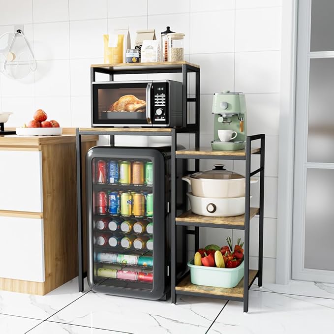6 Tier Mini Fridge Stand & Microwave Stand, Mini Fridge Cabinet with Adjustable Shelves, Baker Rack Coffee Bar Cabinet with Mini Fridge Shelf, Utility Storage Shelf for Kitchen Dorm Office