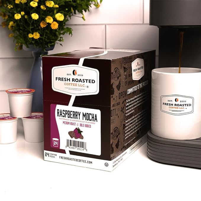 Fresh Roasted Coffee, Raspberry Mocha, Flavored Coffee Pods, K-Cup Compatible, 24 Count