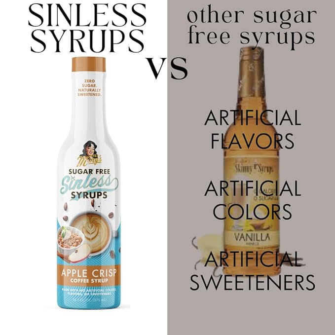 Sugar Free 3pk Apple Crisp Coffee Syrup - Stevia Based, No Sugar Alcohols or Sucralose, No Artificial Sweeteners, Natural Ingredients, Coffee Tea Cocoa Dessert, Keto Friendly, 3 Pack