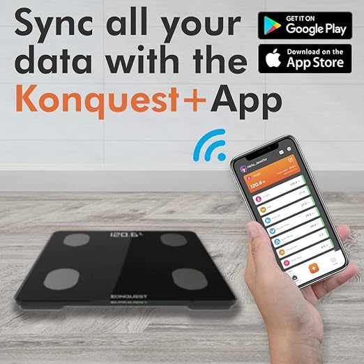 KONQUEST Smart Scale for Body Weight, Digital Bathroom Scale BMI Weighing Bluetooth Body Fat Scale, Body Composition Monitor Health Analyzer with Smartphone App, 400 lbs - Black