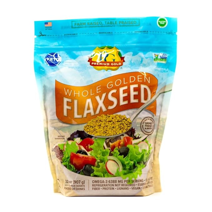 Premium Gold | Whole Flax Seed | 2 lbs. | Gluten-Free, Non-GMO, Kosher, Raw Seeds, Excellent Source of Fiber, Source of Omega-3, Plant-Based Protein, No Preservatives, No Additives