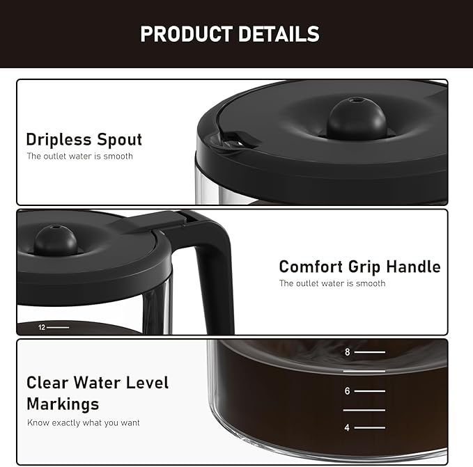 12-Cups Coffee Pot Replacement Compatible with Keurig 5000 K-Duo Essentials & K-Duo Essentials Hot & Cold Brewer Models (NOT Fit K-DUO 5100 Single Server Model)