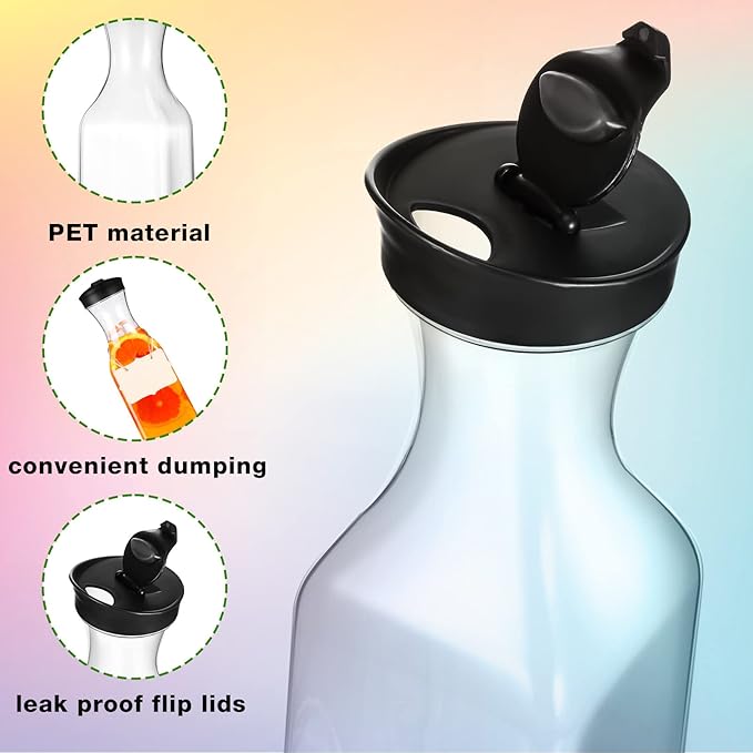 Lallisa 8 Pcs 54 oz Plastic Carafe Water Carafe with Lid Clear Plastic Pitcher with Lid Square Base Drink Containers for Fridge Mimosa Bar Supplies Water, Milk, Juice with Labels Hanging Tags