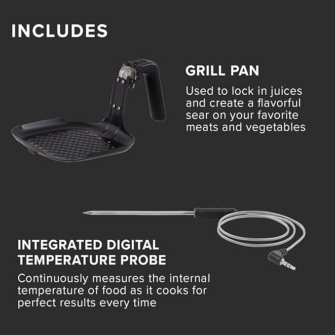 Nuwave Brio 6-Quart Healthy Digital Smart Air Fryer with Probe One-Touch Digital Controls, Advanced Cooking Functions, Removable Divider Insert & Grill Pan (NEW ACCESSORY),Black