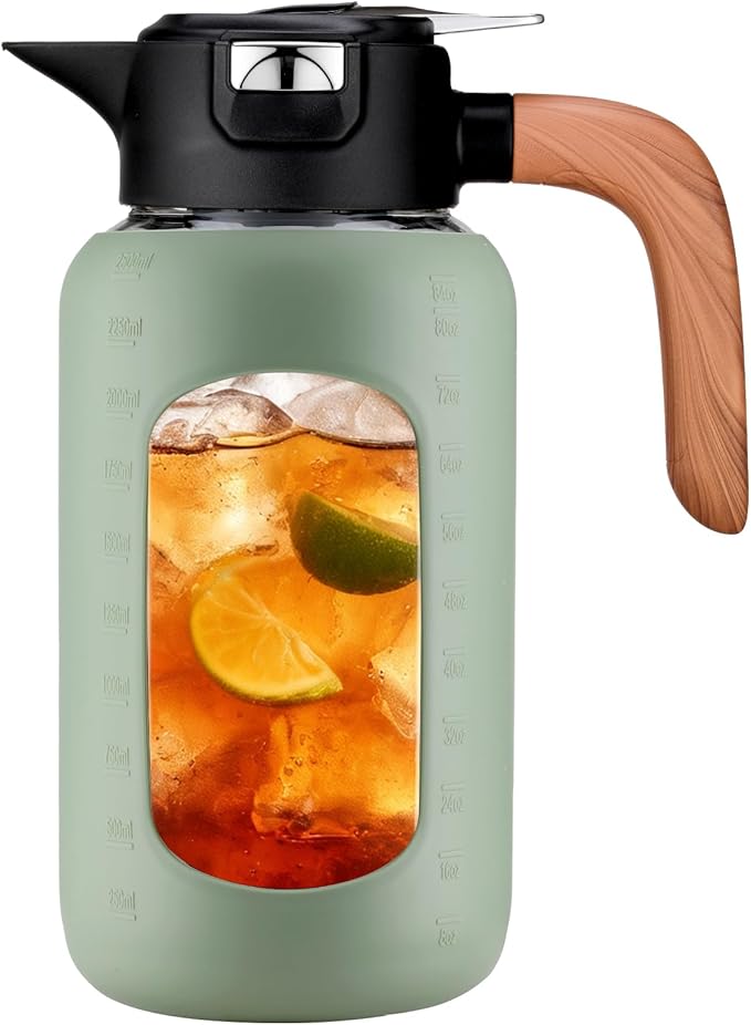 84 oz/2.5 Liter Glass Pitcher with Lid and Handle, Glass Carafe/Jug for Hot/Cold Water, Large Iced Tea Pitcher for Coffee, Juice and Homemade Beverage