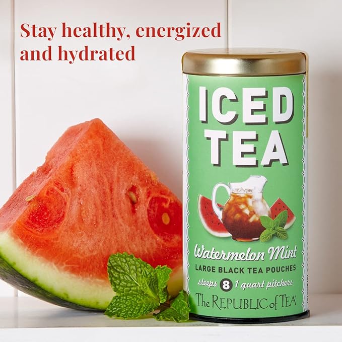 The Republic of Tea Watermelon Mint Black Iced Tea, 40 Large Pouches / 40 Quarts, Premium Fine Black Tea