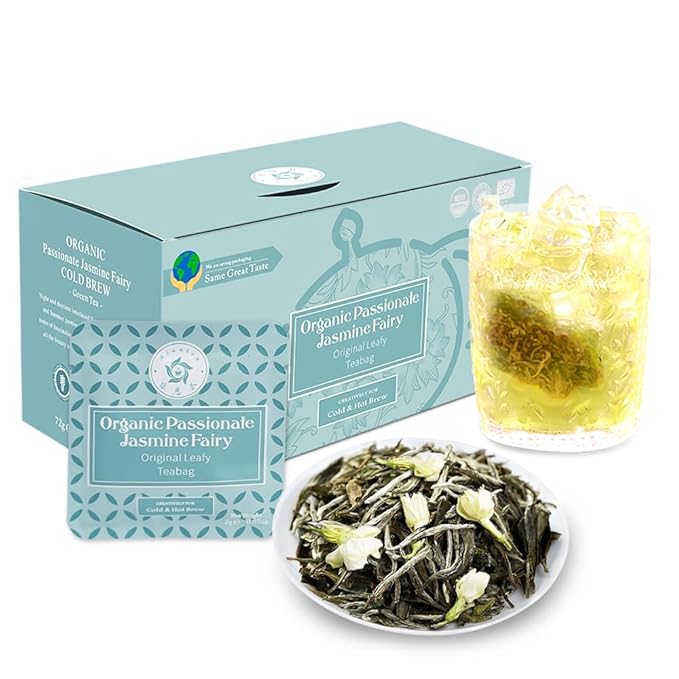 RIANTEA Organic Jasmine Green Tea Bags 100% Natural Whole Leaf Low Caffeine Cold Brew Tea Bag Non-GMO Premium Green Tea Chinese Tea Bags for Gifts Office Reception (36 Counts)