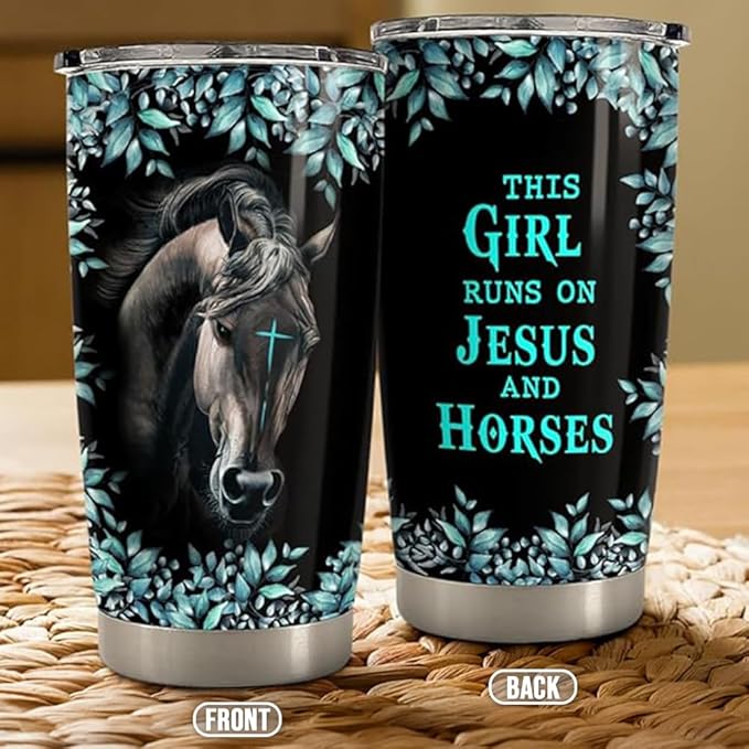 Horse Tumbler 20oz Stainless Steel Insulated Coffee Travel Mug Cup Christian Gifts for Horse Lover Girls Women Gift for Birthday Christmas