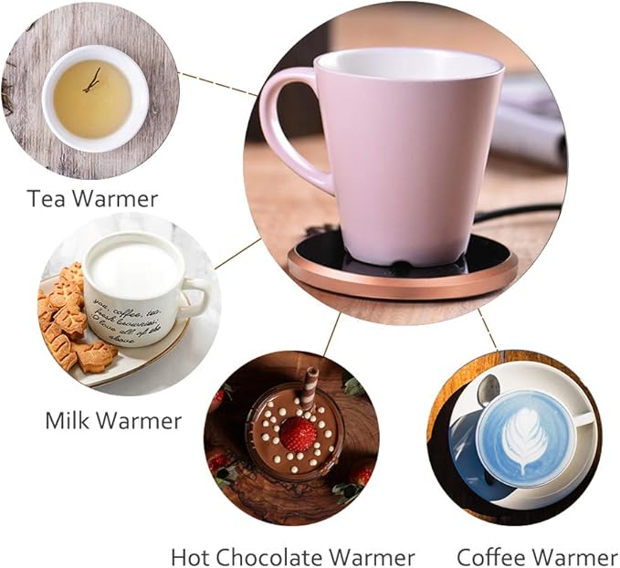 Coffee Mug Warmer Set, Smart Coffee Warmer for Desk Auto Shut Off, Cup Warmer for Office Home Use, 2 Temperature Control Heated, 13.5 oz Flat Bottom Coffee Mug, Gifts for Women, Matte Pink