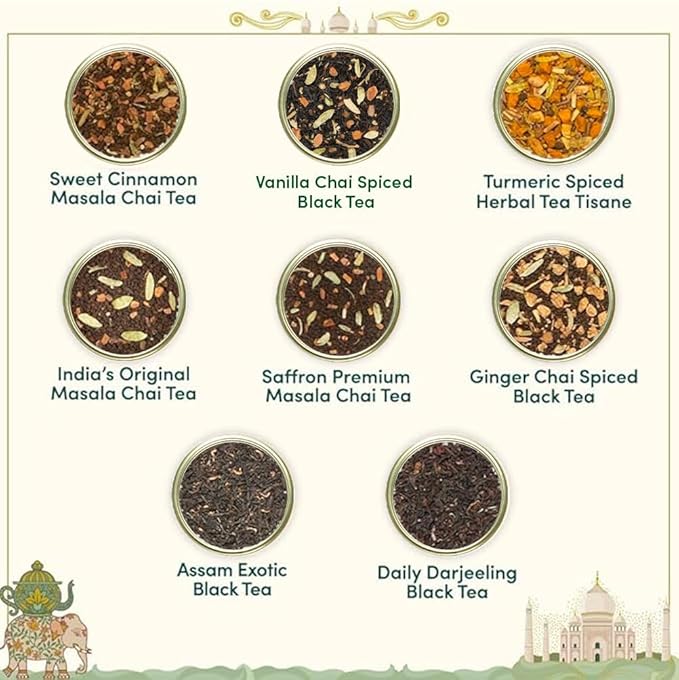 VAHDAM, Weekend in Taj Mahal Christmas Tea Gift Set - 8 Loose Teas | Tin Caddy Travel Edition Gift Box | Christmas 2025 Gift Ideas for Women & Men | Gluten Free, Non GMO