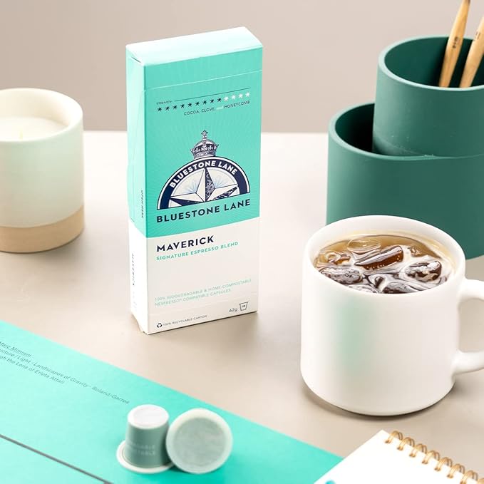 Bluestone Lane Coffee Pods, Single Cup Capsules, Maverick Espresso Medium Roast, 10 Count (Pack of 1), Compatible with Nespresso Original Brewers