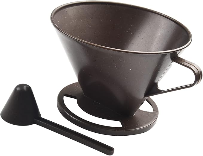 Pour-Over Coffee Brewing Filter Cone Set with Coffee Spoon Clip, V-Shaped Conical Dripper for Home Office Travel Camping, ABS Material, 2-Pack Black White Silver