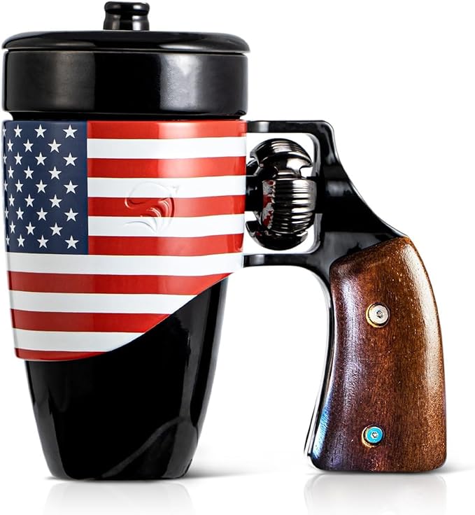 Pukomc Novelty Ceramic Coffee Mug, Birthday Gifts for Men and Women, fathers gifts, Coffee Mugs for Men (16OZ) (Black & Flag)