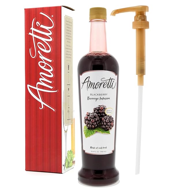 AMORETTI - Blackberry Beverage Infusion, 94 Servings Per Bottle (750 ml) - Drink Mix & Water Enhancer with Pump for Flavoring Cocktails, Waters, Teas, and other Beverages, Preservative Free