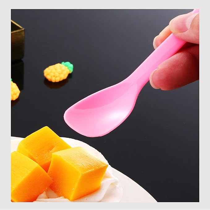 100 PCS Mini Plastic Spoons, Disposable Ice Cream Dessert Tasting Spoons, Suitable for Cake Jelly Pie Yogurt (Black)