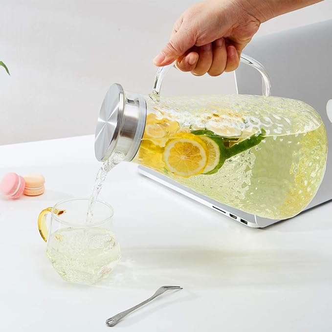 Karafu Glass Pitcher with Lid, 78 Oz Heat Resistant Water Jug for Hot/Cold Water, Ice tea and Juice Beverage