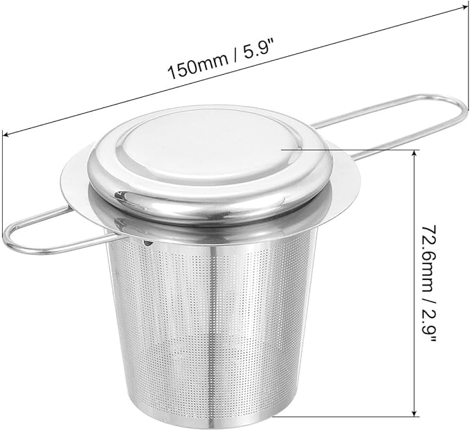 uxcell 2 Pcs Tea Infuser Filter, Fine Mesh Loose Tea Steeper, Stainless Steel Tea Strainer with Foldable Handle for Brew Loose Leaf Tea, Silver