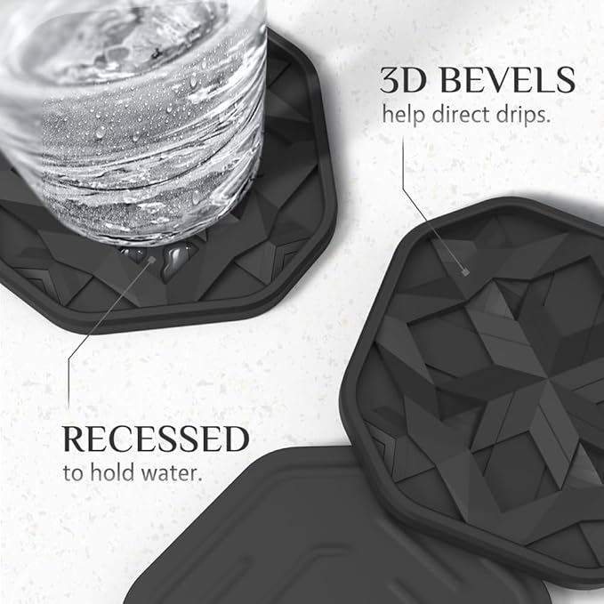 UMIRRO Silicone Cup Coasters for Drinks with Tailored Holder, Coffee Table Centerpiece, Modern Home Bar or Aesthetic Kitchen Essentials, Brown House Decor Gifts, Set of 6