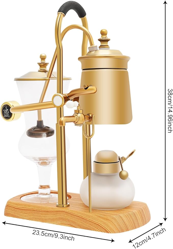 Retro Gold Siphon Coffee Maker - Vintage Vacuum Brewer with Creative Brewing Artistry & Auto-Safety Shutoff, Elegant Kitchen Decor for Home Baristas and Coffee Lovers