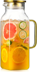 2 Quart (2 Liter 68 oz) Square Glass Pitcher with Lid and Spout, Water Pitchers with Handle for Fridge, Borosilicate Glass Carafe for Hot/Cold Drink, Large Jug for Iced Tea, Coffee, Beverage, Cold