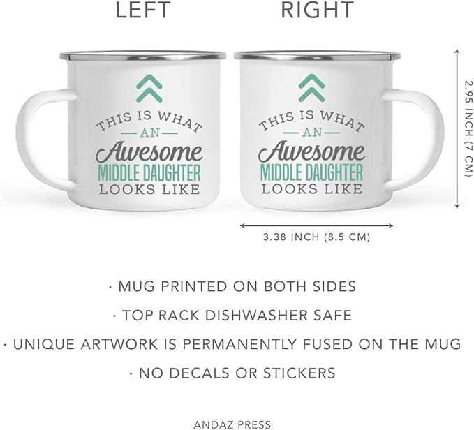 Andaz Press 11oz. Stainless Steel Campfire Coffee Mug, Awesome Middle Daughter Mug, Birthday Gift Idea, Includes Gift Box