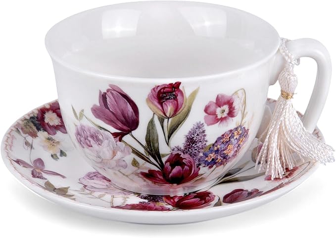 Tulip Bone China Cup 8.45 fl oz.(250ml) and Saucer 5.78"(14.7cm) Set in Gift Box