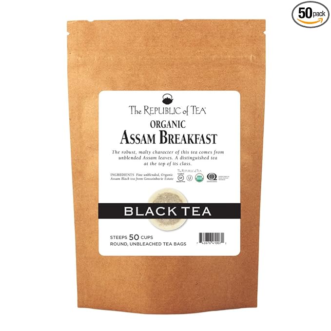 The Republic of Tea Organic Assam Breakfast Tea, 50 Tea Bags, Premium Assam Black Tea, Certified Organic