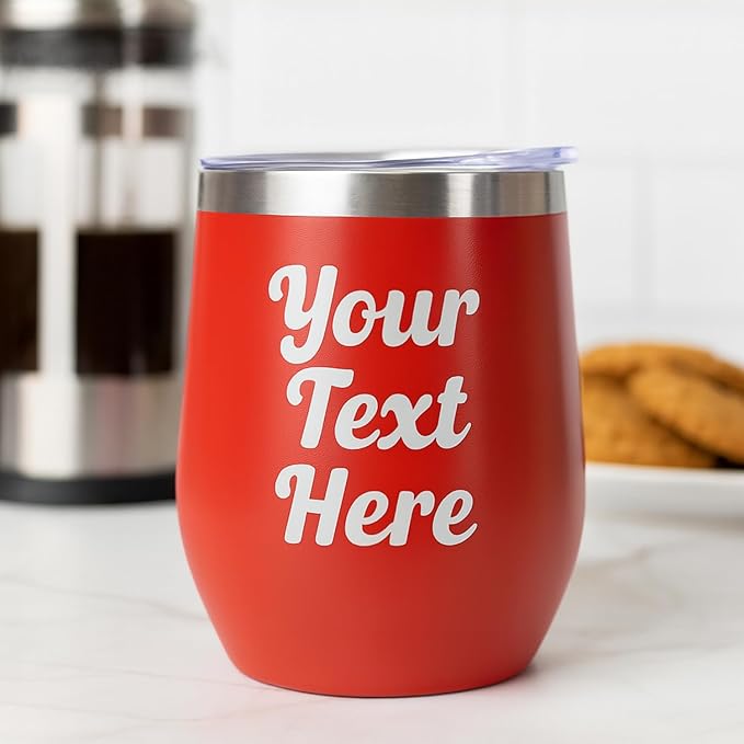 Gifts Inscribed Personalized Wine Tumbler with Lid – Red Custom Text Engraved Stainless Steel Insulated Mug for Hot & Cold Drinks – Customized Bridesmaid, Wedding, or Birthday Gift