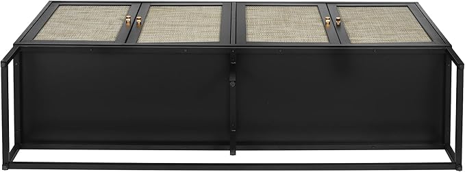 Modern Sideboard Cabinet, Accent Storage Cabinet with Rattan Doors and Adjustable Shelves, Freestanding Sideboard Storage Cabinet for Kitchen Dining Living Room Hallway Office (Black)