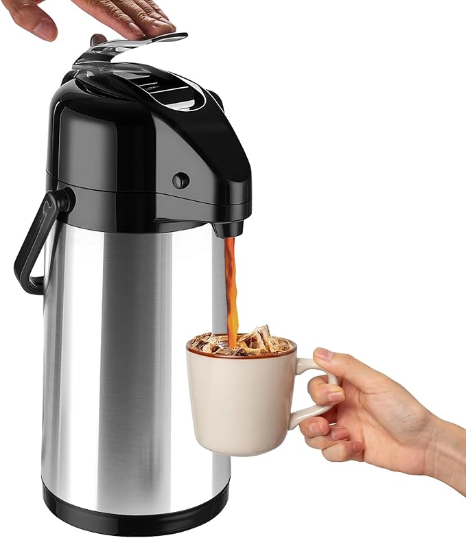 Upgraded Airpot Coffee Carafe with Double Pump - 84oz/2.5L Coffee Carafe for Keeping Hot, Beverage Dispenser for Hot/Cold Beverage (1, Stainless Steel Color)
