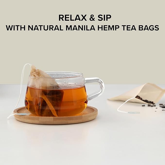 VIVA Large Tea Bags for Loose Leaf Tea, 50 Ct, Holds 6 Tbsp of Coffee, Tea, Spices in Natural Unbleached Manila Hemp Empty Filter Bag, Compostable, Disposable with Extra Long String